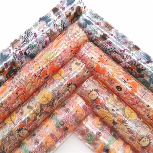 Autumn Foxes Printed JELLY Sheets TPU Leather See Through Transparent Clear Leather For BOWS EARINGS DIY 21X29CM GM2350A
