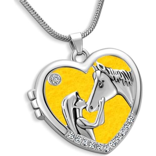 Horse with Girl Aroma Diffuser Necklace Perfume Essential Oil Diffuser Aromatherapy Locket Pendant Necklace Fashion Jewelry