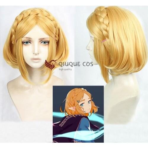 The Legend of Zelda: Breath of the Wild Princess Zelda Short Blonde Hair Heat Resistant Cosplay Costume Wigs + Wig Cap