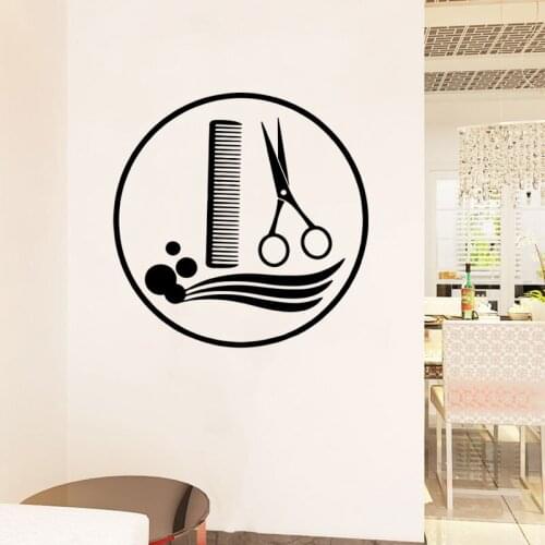 Hair Salon Room Decoration Creative Barbershop Wall Stickers Scissors Comb Hair Home Decor Art PVC Vinyl Wall Decals Removable