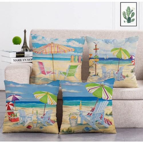 Beach Flip Flop Pattern Cotton Linen Throw Pillow Cushion Cover Home Decoration Sofa Bed Decor Decorative Pillowcase T146