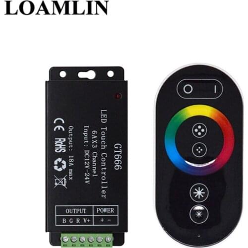 GT666 RF Remote Control Touch LED Controller DC12-24V 6Ax3Channel 18A RGB Controller LED Dimmer For 5050 3528 2835 RGB LED Strip