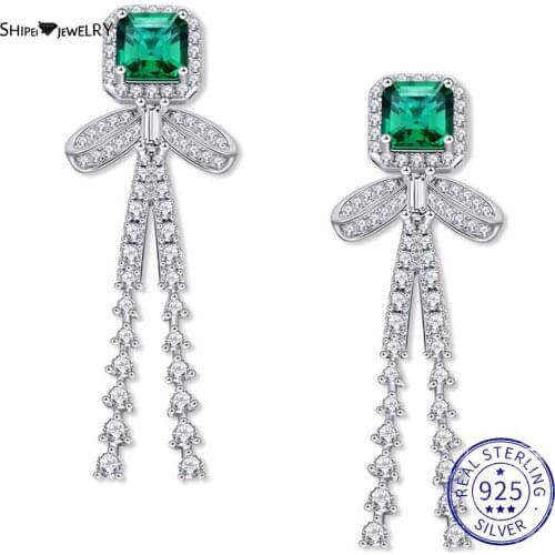 Shipei Vintage 925Sterling Silver Asscher Emerald Greated Moissanite Diamonds Gemstone Wedding Fine Jewelry Engagement Earrings