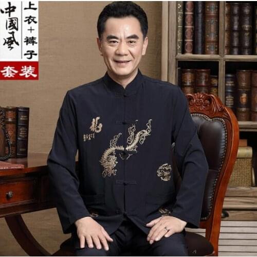 Middle-aged Tang suit set men Buckle blazer masculino Long sleeve casaco jaqueta masculina coats mens jacket Chinese style