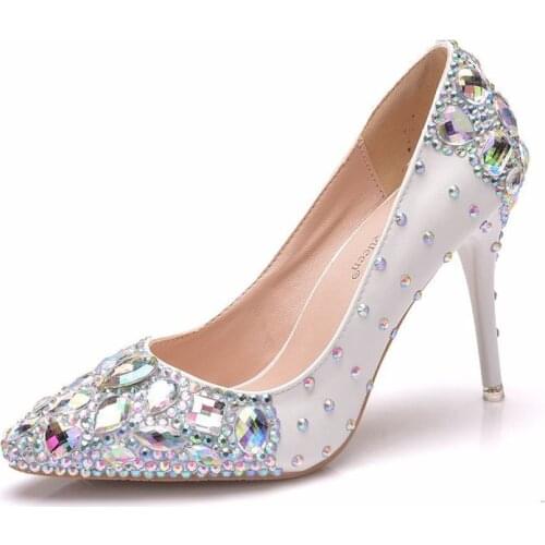 Sexy Pumps Wedding Women Fetish Shoes women pumps Party banquet PU Rhinestones Slip On 9.5CM Thin High Heels Pointed Toe