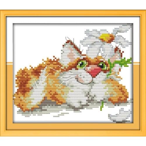Everlasting Love A Dog With Flower Chinese Cross Stitch Kits Ecological Cotton Stamped 14 11CT DIY New Year Decorations For Home