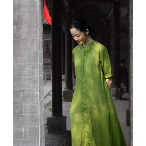 YLO2020 design womens straight dress womens pure Ramie embroidery dress landscape -04