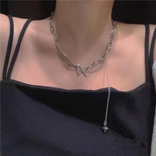 Butterfly Star Pendant Womens Double Layer Chokers Necklaces Metal Punk Fashion Trendy Personality Cool Girl Party Jewelry Gift
