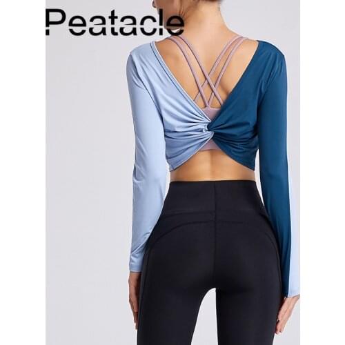 Peatacle Womens Sports T-shirt Loose Breathable Long Sleeve Yoga Wear Running Fitness Top Training Blouse Backless
