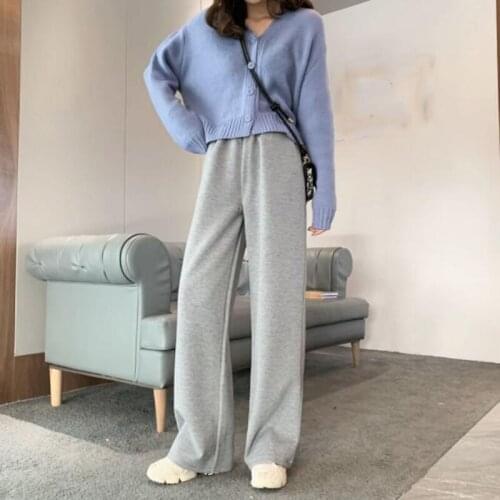 AIYANGA Fashion Gray Black Cotton Sweatpants for Women Casual Long Wide Leg Pants Spring Autumn Loose Trousers 2020
