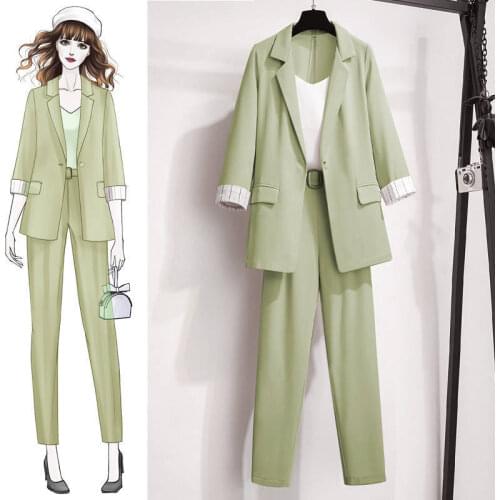 Women Blazer Suit for Spring Autumn Lady Blazer Jacket +Long Pant Female Outerwear Elegant Ladies Coat Plus Size M-4XL 5201001