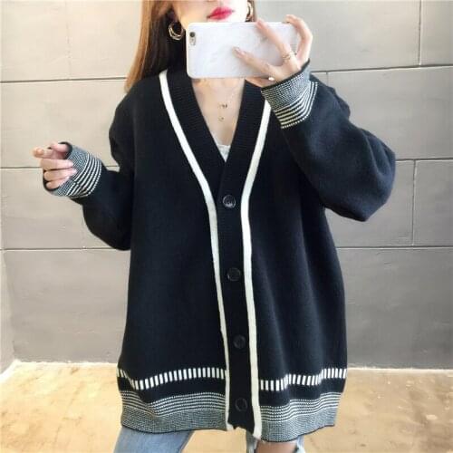 New spring autumn sweater long cardigan jacket female knitting tide V-neck loose lazy single-breasted All-match sweaters D268