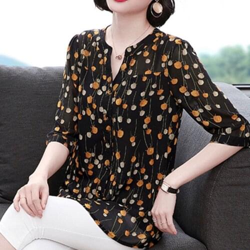 Women Half Sleeve V-Neck Chiffon Blouses Shirts Lady Casual Flower Printed Spring Summer Style Blusas Tops Plus Size 5XL