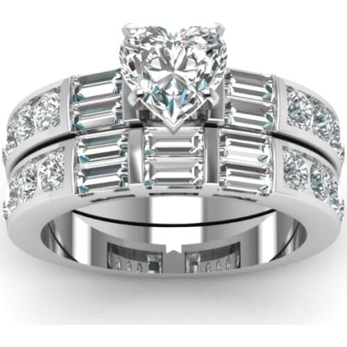 Milangirl Heart Crystal Ziron Inlay Zircon Promise Rings For Women Temperament Wedding Ring