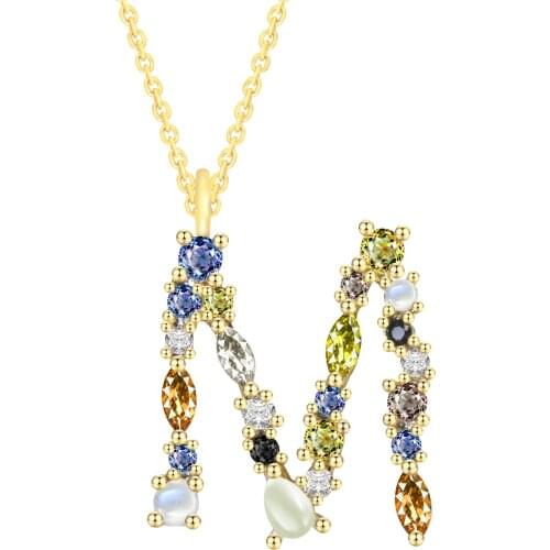 S925 Gold Necklace 26 Letter Pendant Brand M C Alphabet Necklace A P G K Colorful Crystal Zircon For Women Jewelry Diamond Gift