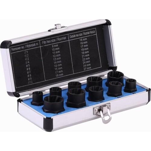 10Pcs Damaged Nut Bolt Remover 9-19Mm Extractor Removal Tools Set Threading Tool Chromium Car Garage Mechanics Extractor Tool