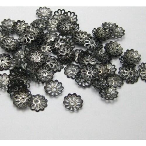 1000pcs Gunmetal Filigree Flower Bead Caps Findings Fit 10-16mm Bead