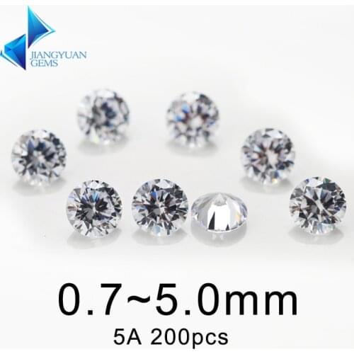 200pcs 0.7~5mm 5A Sample White Round Machine Cut Lab Created Loose Cubic Zirconia Cubic Zircon Stone