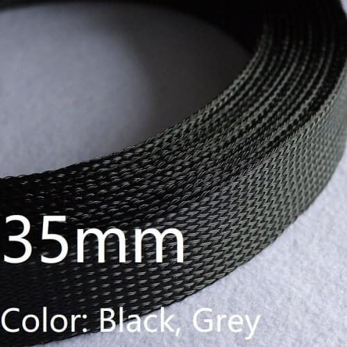 35mm Braided Expandable Sleeve PET Tight Wire Wrap High Density Insulated Cable Harness Line Protector Cover Sheath Black Grey