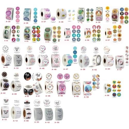 1 Roll 500Pcs Thank You,Handmade with Love,Paper Stickers Round Adhesive Labels Baking Wedding Decoration Envelope Seals Sticker
