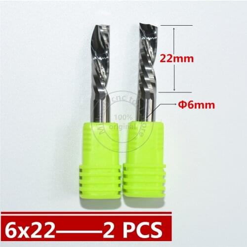 6mm*22mm,2pcs,1 edge left spiral carbide End Mill,woodworking insert down cut router bit,Tungsten milling cutter,MDF,PVC,Acrylic