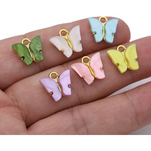 6PCS Gold Color Crystal Enamel Butterfly Charms Pendant for Jewelry Making Bracelet Necklace DIY Earrings Handmade Craft 13x12mm