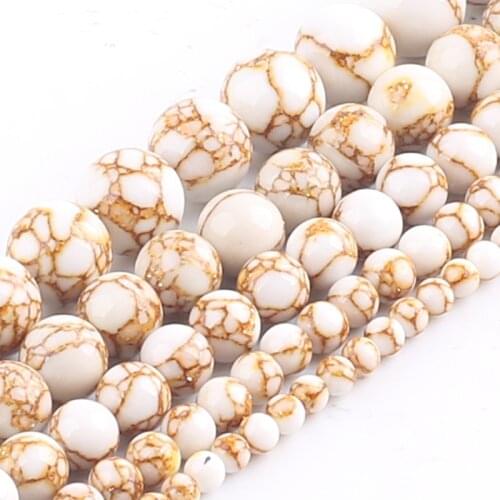 White Green Blue Howlite Spun Gold Loose Stone Round Beads For Jewelry Making DIY Bracelet 15'' Strand 4/6/8/10/12mm