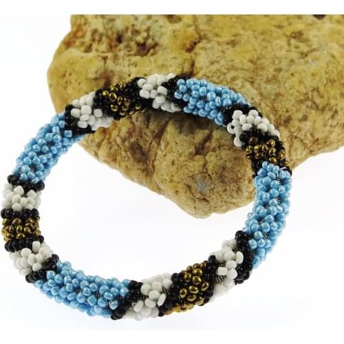Handmade Bead Bracelet Hippy Friendship Popular Roll Crochet Woven Seed Beads Blue stripes Pattern Bracelets For Women