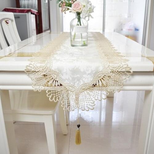 British Brocade Jacquard Lace Trim Fashion Gold Table Runner Refrigerator TV Cabinet Piano Cover Cloth Banquet Party Decoration