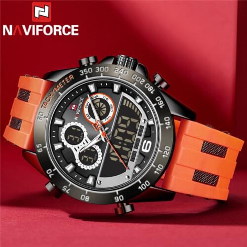 NAVIFORCE Fashion LED Watch Men Top Brand Luxury Orange Rubber Sport Male Clock Digital Quartz Military Man Wristwatch Gift 9188