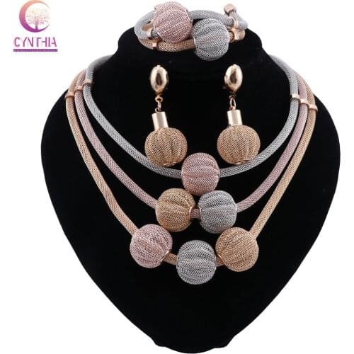 CYNTHIA Fashion African Beads Necklace Earrings Set Brand Dubai Gold-colorful Jewelry Set Nigerian Woman Wedding Bridal Bijoux