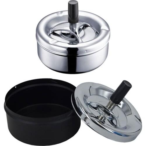 Indoor Outdoor Cigarette Ash Holder Metal Spinning Round Push Down Ashtray Color Random