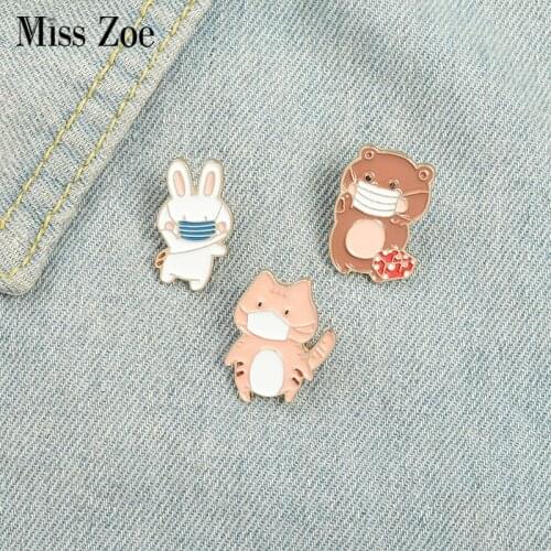Animal Enamel Pins Custom Funny Cat Bear Rabbit Brooches Shirt Lapel Badge Bag Cartoon Jewelry Gift for Kids Friends
