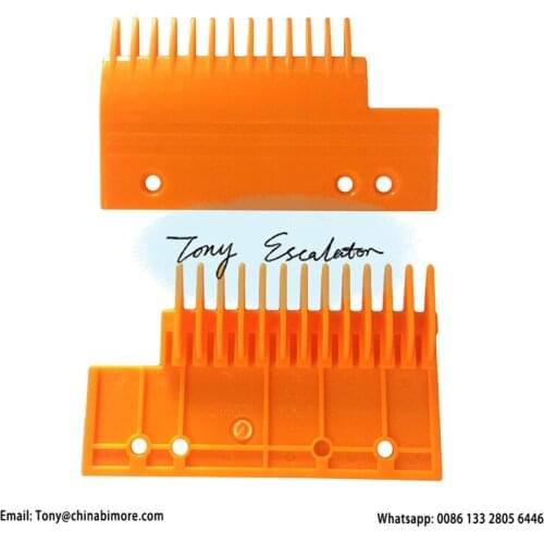 S655B6 Escalator ABS Comb Plate L155mm W92mm Hole Space 89mm 18mm RIGHT 13Teeth Orange Plastic
