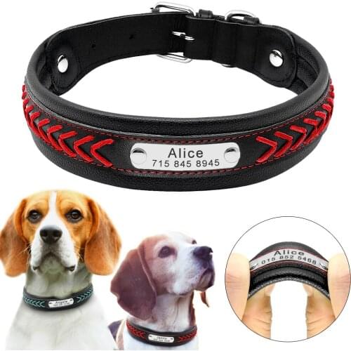 Large Dog Collar Leather Personalized Large Pet Collars Padded Soft Custom Pitbull Collars for Small Medium Big Dogs