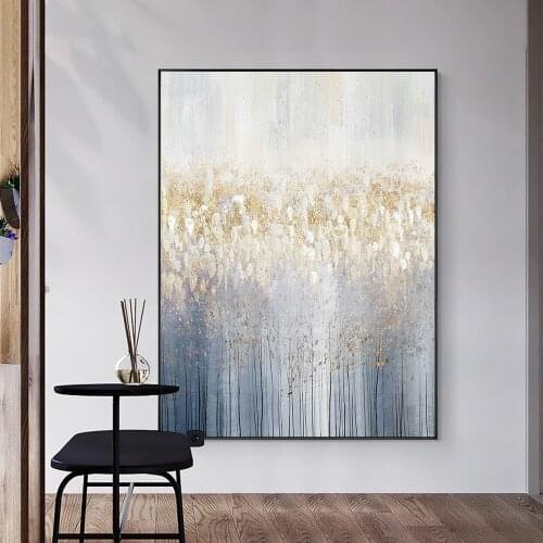 Canvas Prints Painting Abstract Gold Gray Tree Wall Art Color Brush Poster Decorative Picture for Living Room Home Decor Cuadros
