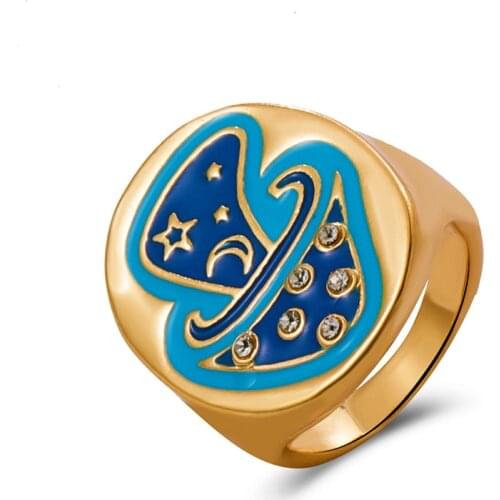 Creative Cute 3-Color Mushroom Pattern Ring Exquisite Zircon Star Moon Gold Ring Accessories Fashion Sweet Girl Jewelry Gift