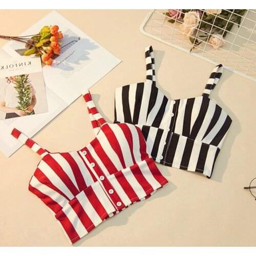 Crop Top Women Camis Halter Top Women Camisole 2020 Summer Sexy Sleeveless Slim Low Chest Button BTS Roupas Femininas