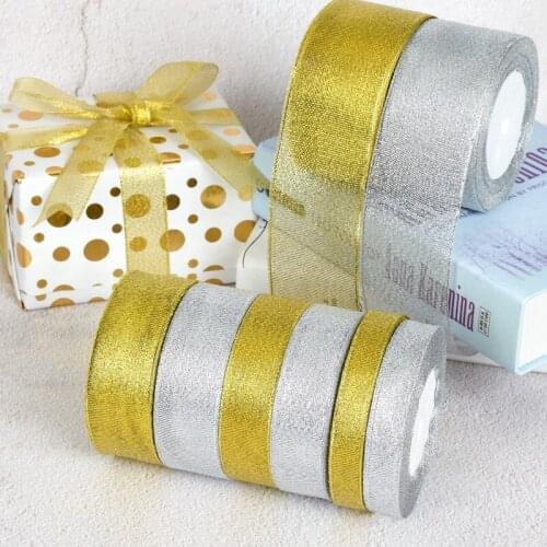 6/10/15/20/25/30/40/50mm Gold/silver Glitter Ribbons DIY Artificial Silk Roses Crafts Supplies Handmade Sewing Accessories Tape