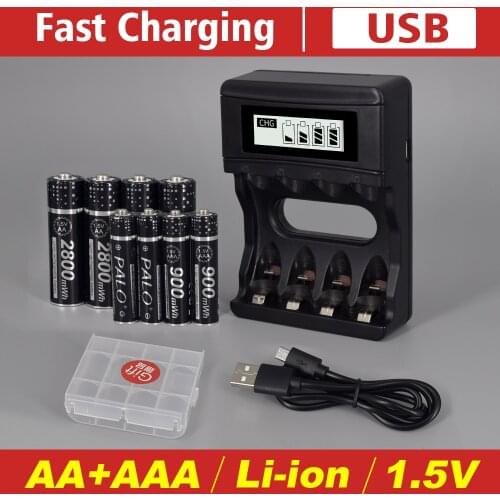 PALO 1.5V AA Rechargeable Li-ion Batteries+AAA 1.5V lithium Rechargeable Battery with 1.5V lithium battery special charger