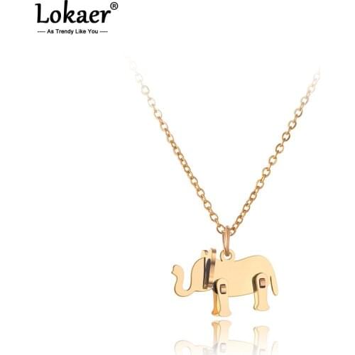 Lokaer Trendy Titanium Stainless Steel Lovely Elephant Charm Choker Necklaces CZ Crystal Animal Pendant Jewelry For Women N20033