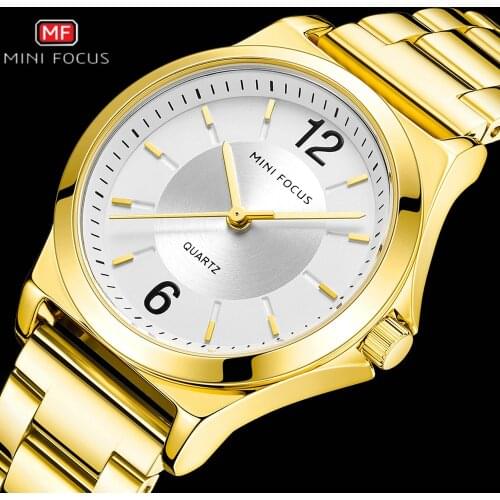 MINIFOCUS Quartz Watch for Women Golden Stainless Steel Strap Fashion Women Watches Simple Business Style Lady Clock Waterproof