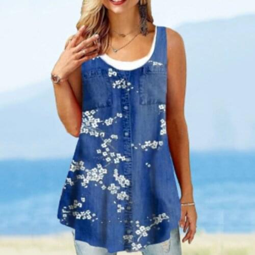 Fashion Floral Print T-Shirt Casual Women Ladies O-Neck Tunic Tops Female Tank Tops Women Sleeveless Shirt Blusas Pullover 2021