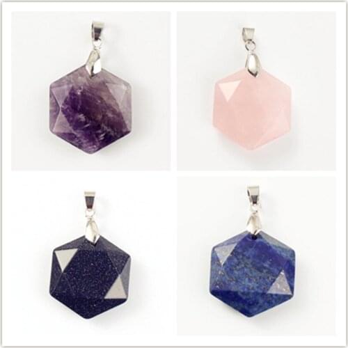 Trendy-beads Ethnic Silver Plated Amethysts Hexagon Section Lucky Star Pendant Lapis Lazuli Jewelry