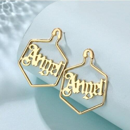 Fashion Hollow Letter Angel Drop Earrings for Women Gold Color Alloy Irregular Geometric Big Dangle Earrings Statement Jewelry