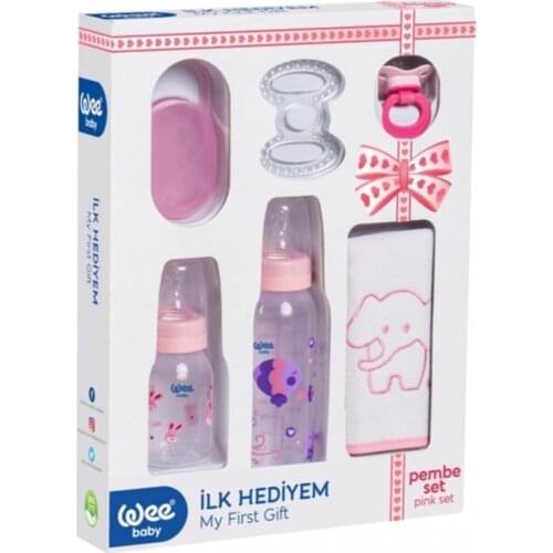 Newborn Baby Set 3bottle Pink Pattern 5-Piece My First Gift Palate Pacifier No: 1, PP Classic Feeding Bottle 125 ml and 250 ml, c