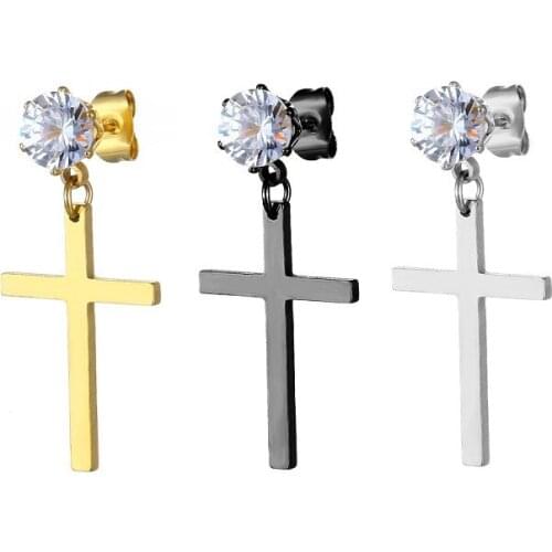 New Zirconia Cross Drop/Dangle Earrings Fashion Jewelry For Women Gold Cross Pendant Earrings Wholesale Punk Style Jewelry