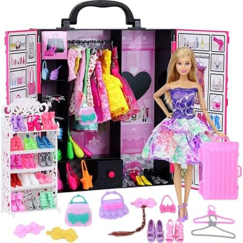 Barbies Doll Clothes Dollhouse Furniture 55 Items/Set=1 Wardrobe+54Doll Accessories Doll Shoes Furniture For Barbie Doll 1/6 BJD