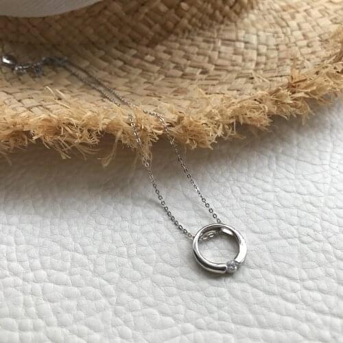 925 Silver 18k White Gold Plated Pendant Necklace with CZ Crystals Silver Round Cut Solitaire Diamond Circle Necklace for Women