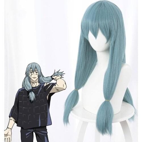 Anime Jujutsu Kaisen Mahito Cosplay Wig Long Heat Resistant Synthetic Hair for Halloween Party + Free Wig Cap